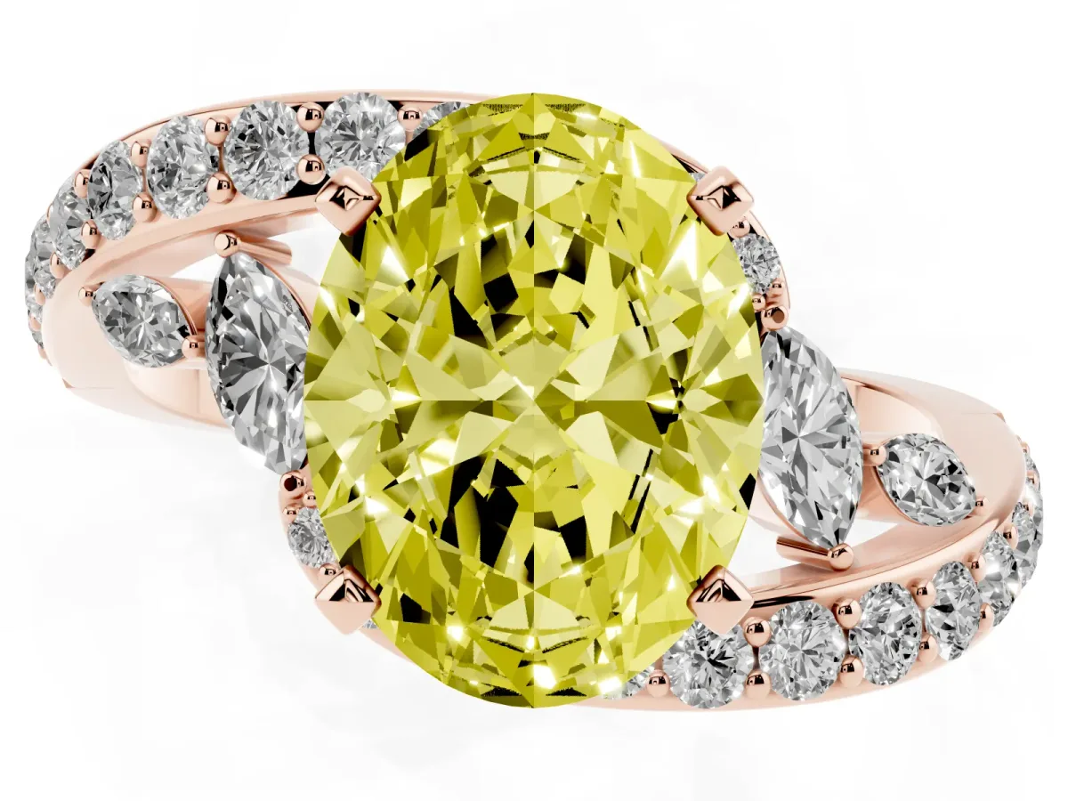 Fancy Yellow Oval Cut Solitaire with Pavé Twist Band and Four-Prong Setting Rose gold