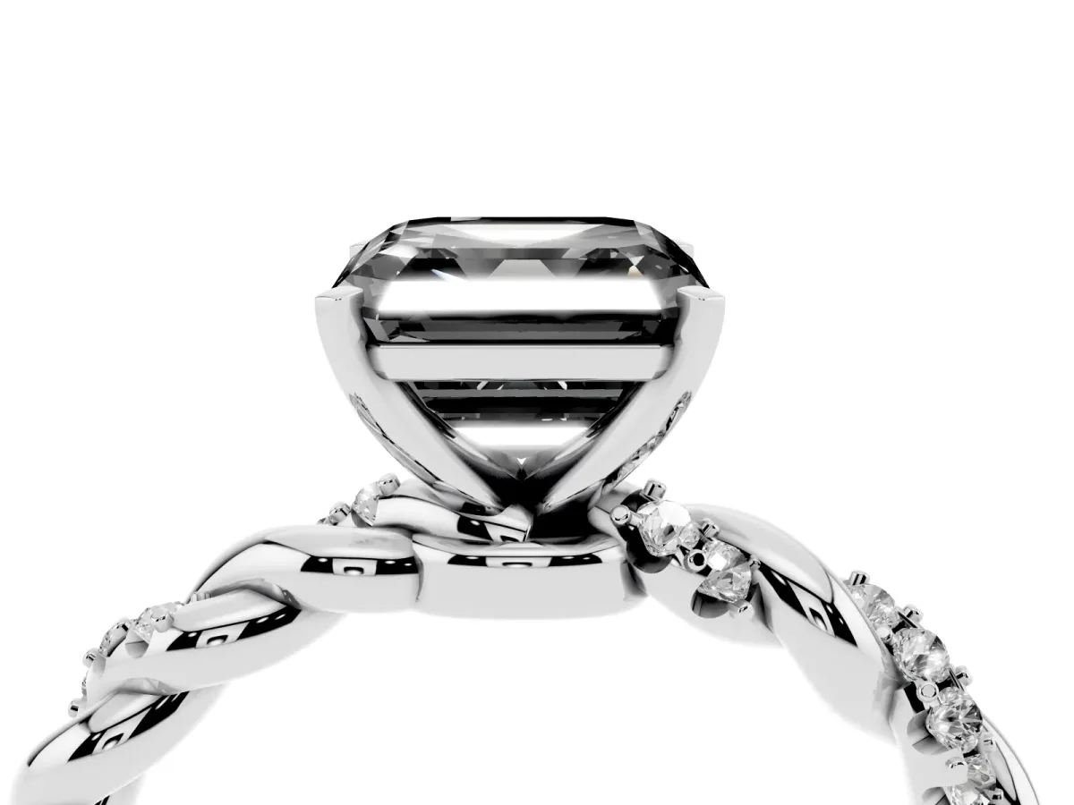 Fancy Black Asscher Cut Diamond Solitaire Ring with Twisted Band and Pavé Accents Silver