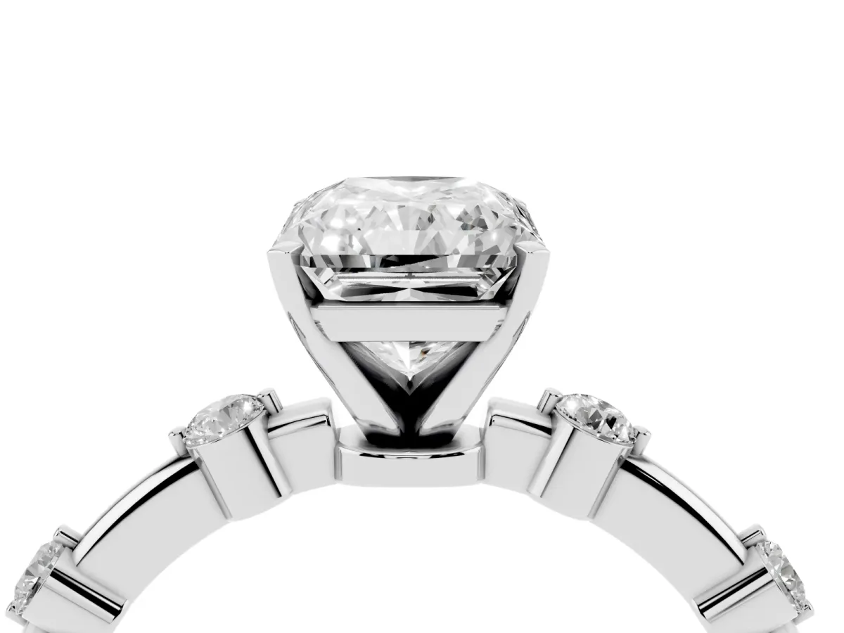 Radiant Cut Solitaire Diamond Ring with Bezel Set Side Stones and Prong Setting Platinum