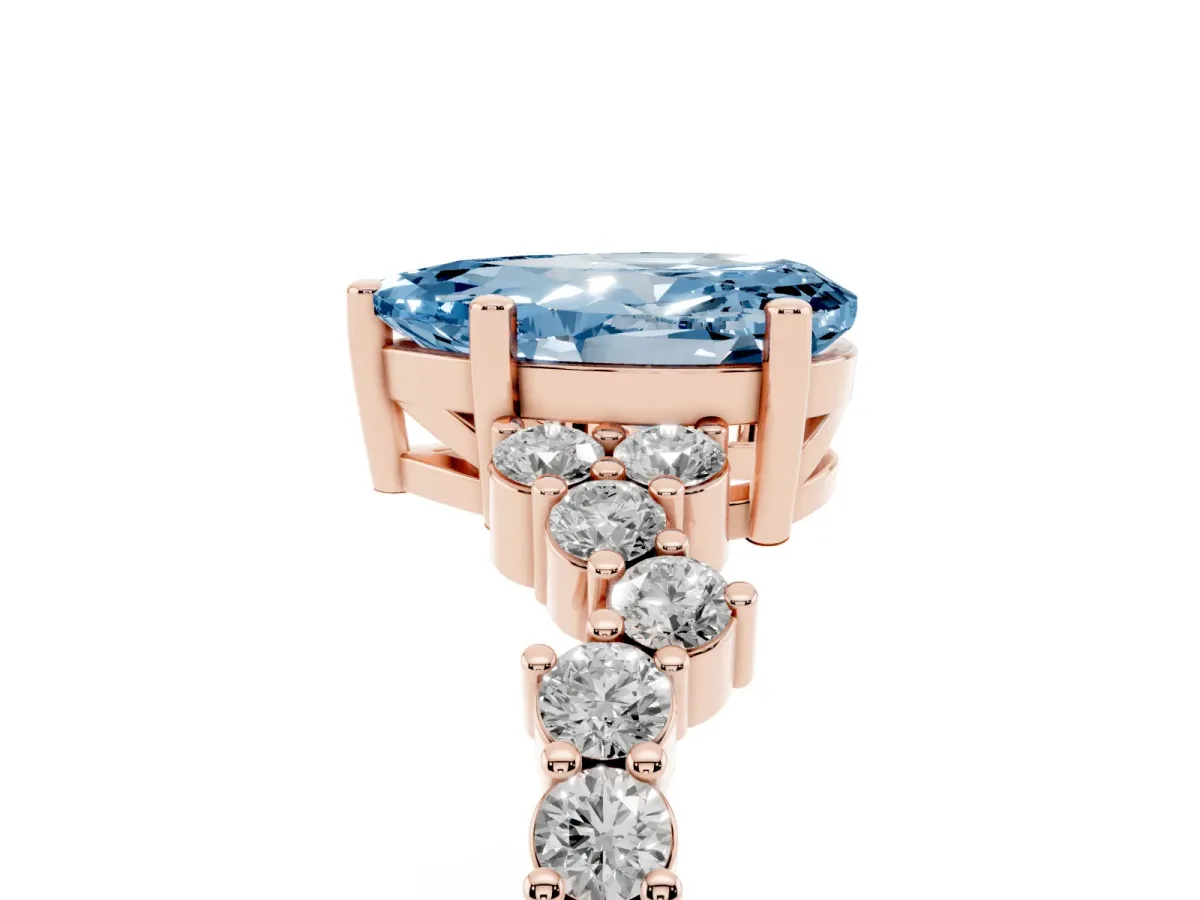Fancy Blue Pear Cut Diamond Scattered Round Accent Ring with Prong Setting Rose gold