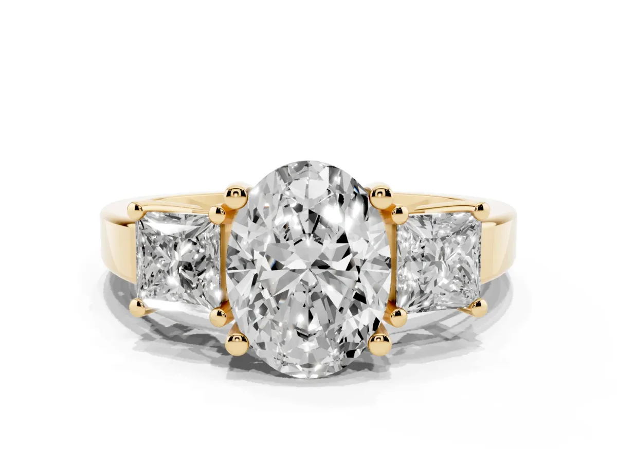 Three-Stone Oval Cut Cut Solitaire Ring with Prong Setting Yellow gold