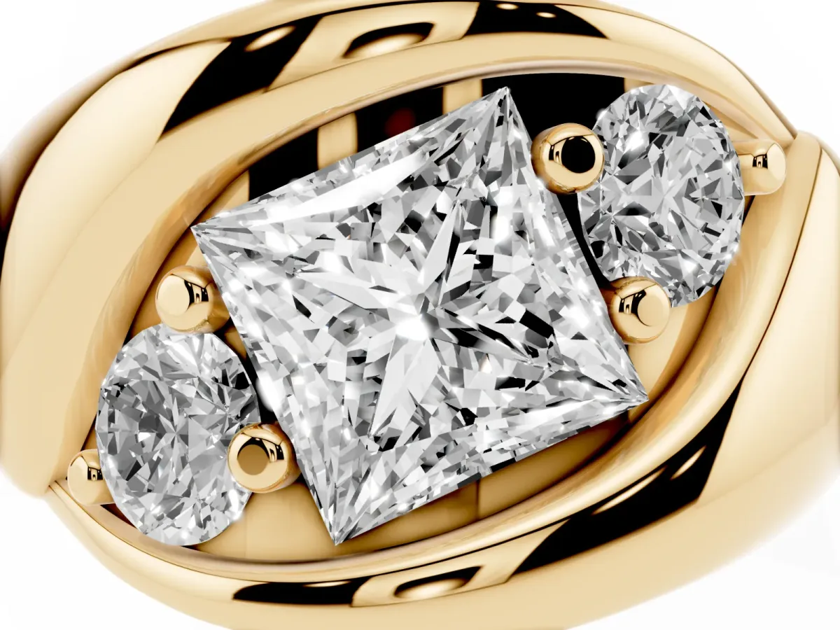 Channel Set Princess Cut Diamond Crossover Band Yellow gold