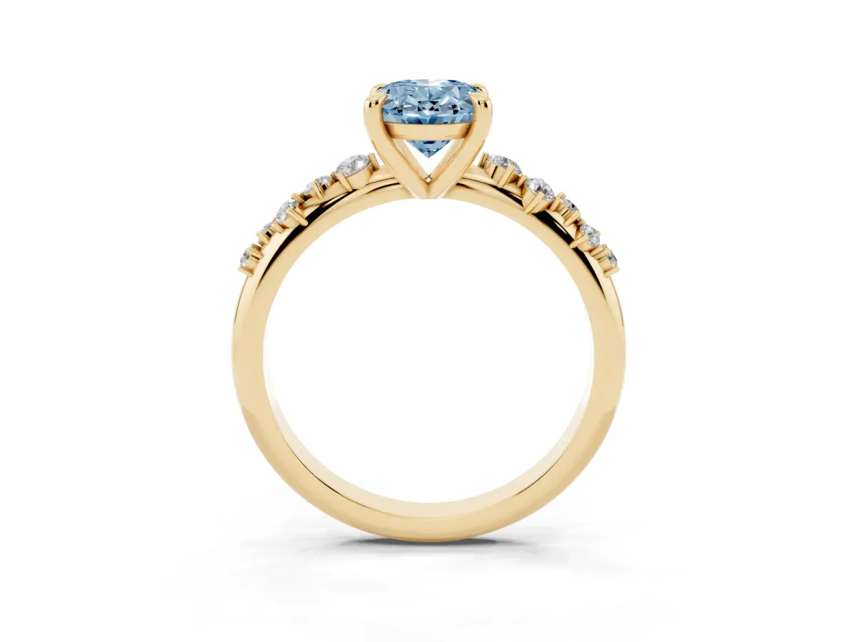 Fancy Blue Oval Cut Cut Diamond Vine Band with Four-Prong Setting Yellow gold
