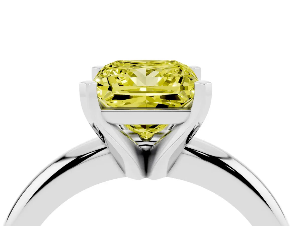 Fancy Yellow Princess Cut Diamond Solitaire Engagement Ring with Round Band and Four-Prong Setting Platinum