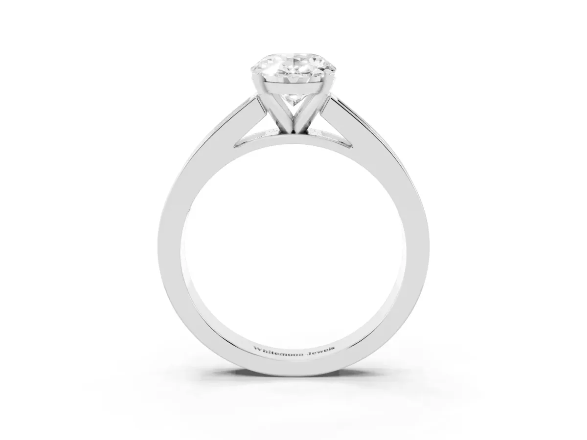 Oval Cut Solitaire Diamond Ring with Channel-Set Band and Four-Prong Setting White gold