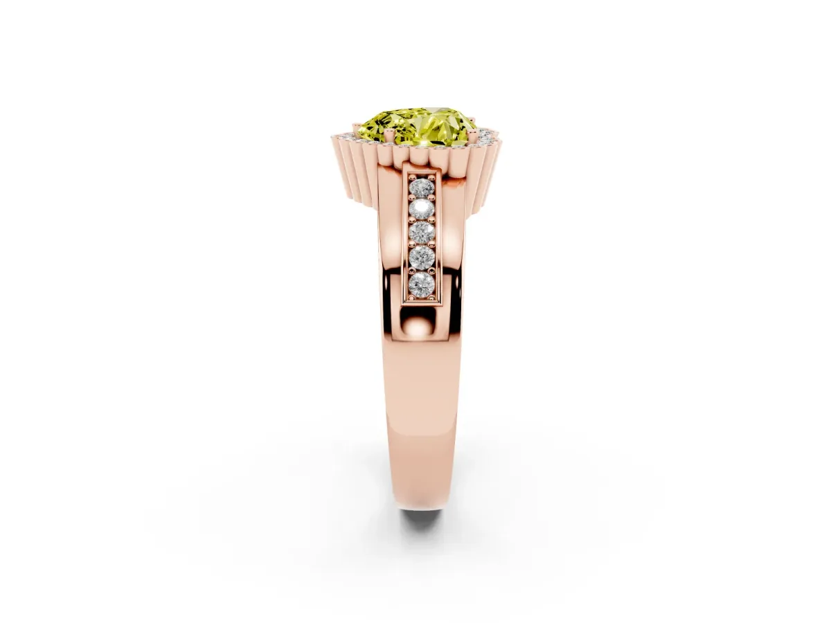 Fancy Yellow Heart Cut Cut Halo Pave Band Four-Prong Ring Rose gold