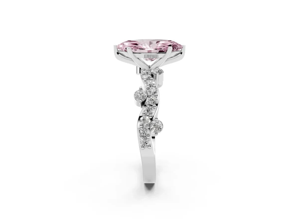 Fancy Pink Marquise Cut Cut Solitaire Diamond Twisted Band with Pave Setting Silver