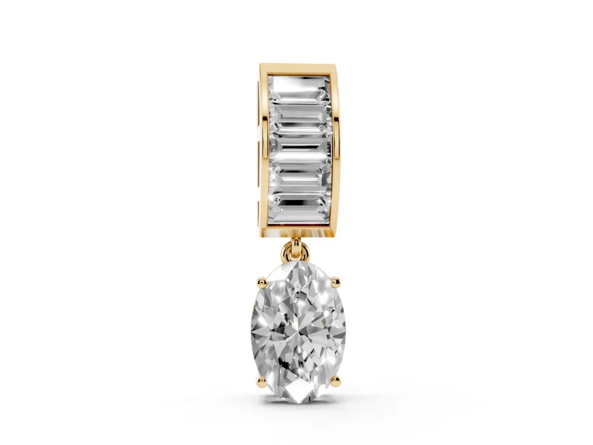 Oval and Baguette Diamond Drop Pendant Yellow gold