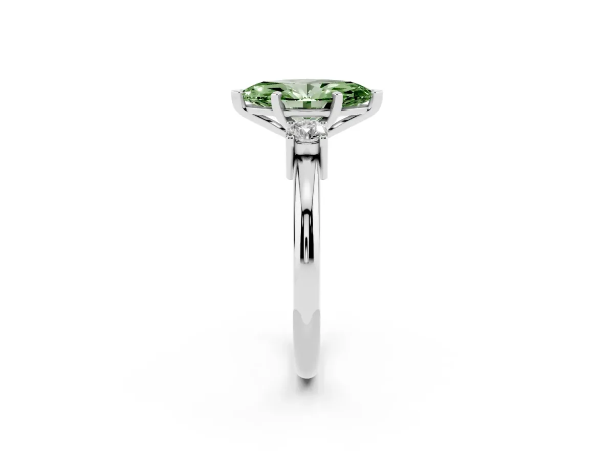 Fancy Green Three-Stone Marquise Cut Cut Diamond Solitaire with Prong Setting and Classic Band White gold