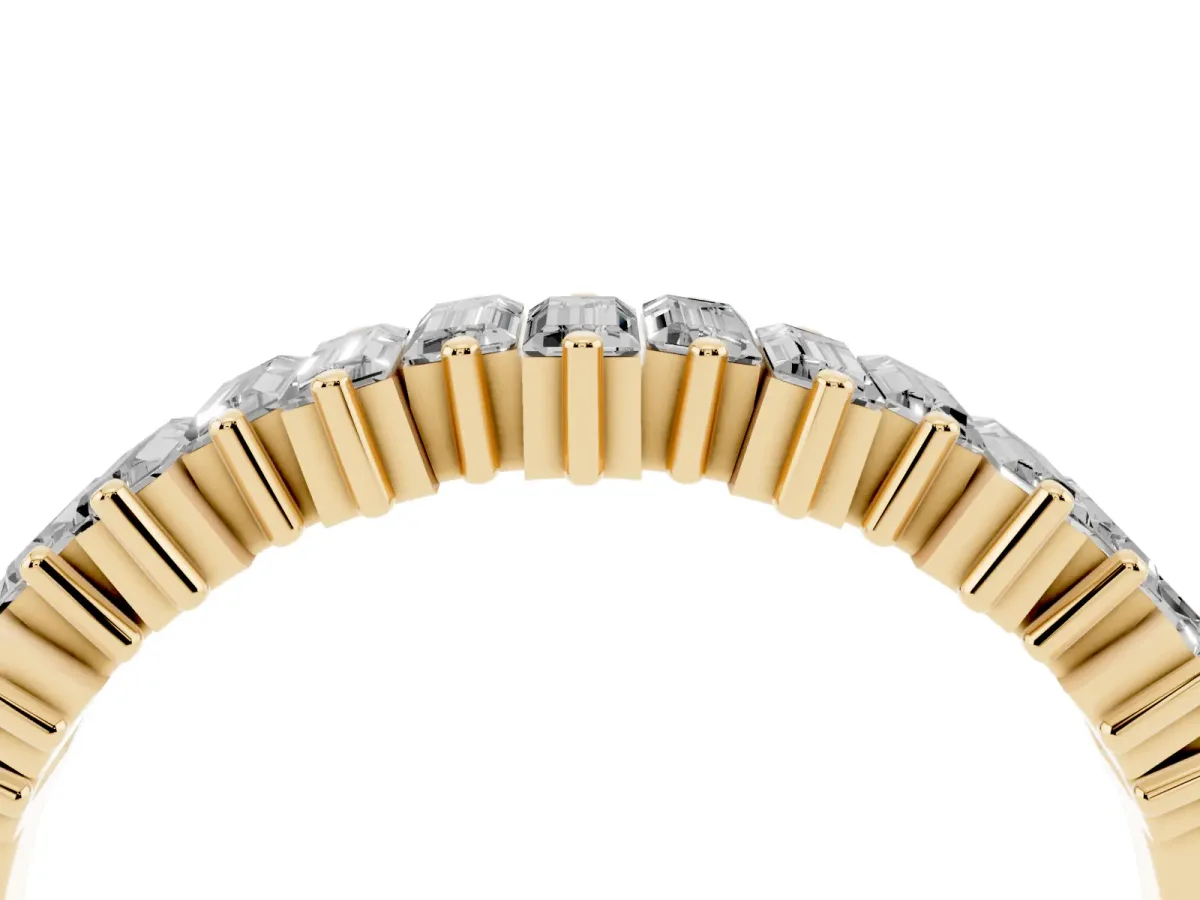 Baguette Diamond Half Eternity Ring with Prong Setting Yellow gold