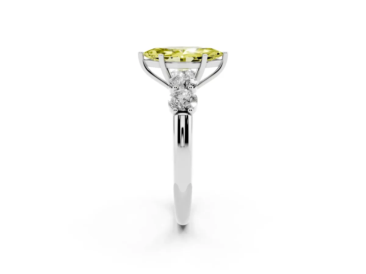 Fancy Yellow Marquise Cut Cut Five-Stone Prong Set Diamond Ring with Classic Band Silver