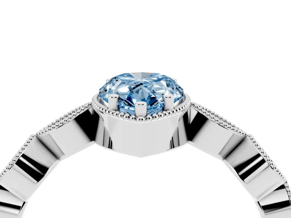 Fancy Blue Pear Cut Diamond Vintage Milgrain Ring with Round Stations White gold