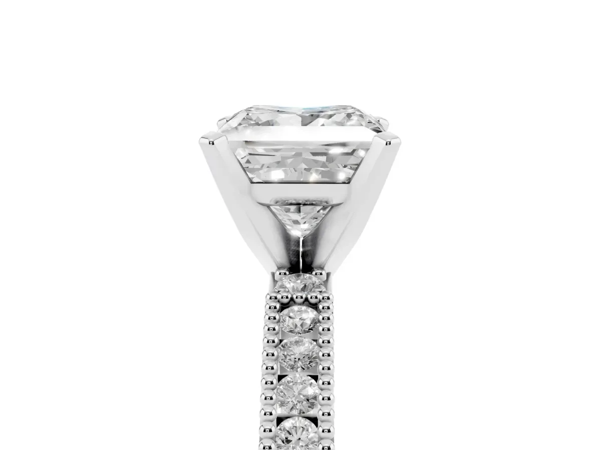 Princess Cut Solitaire with Pavé Band and Four-Prong Setting Silver
