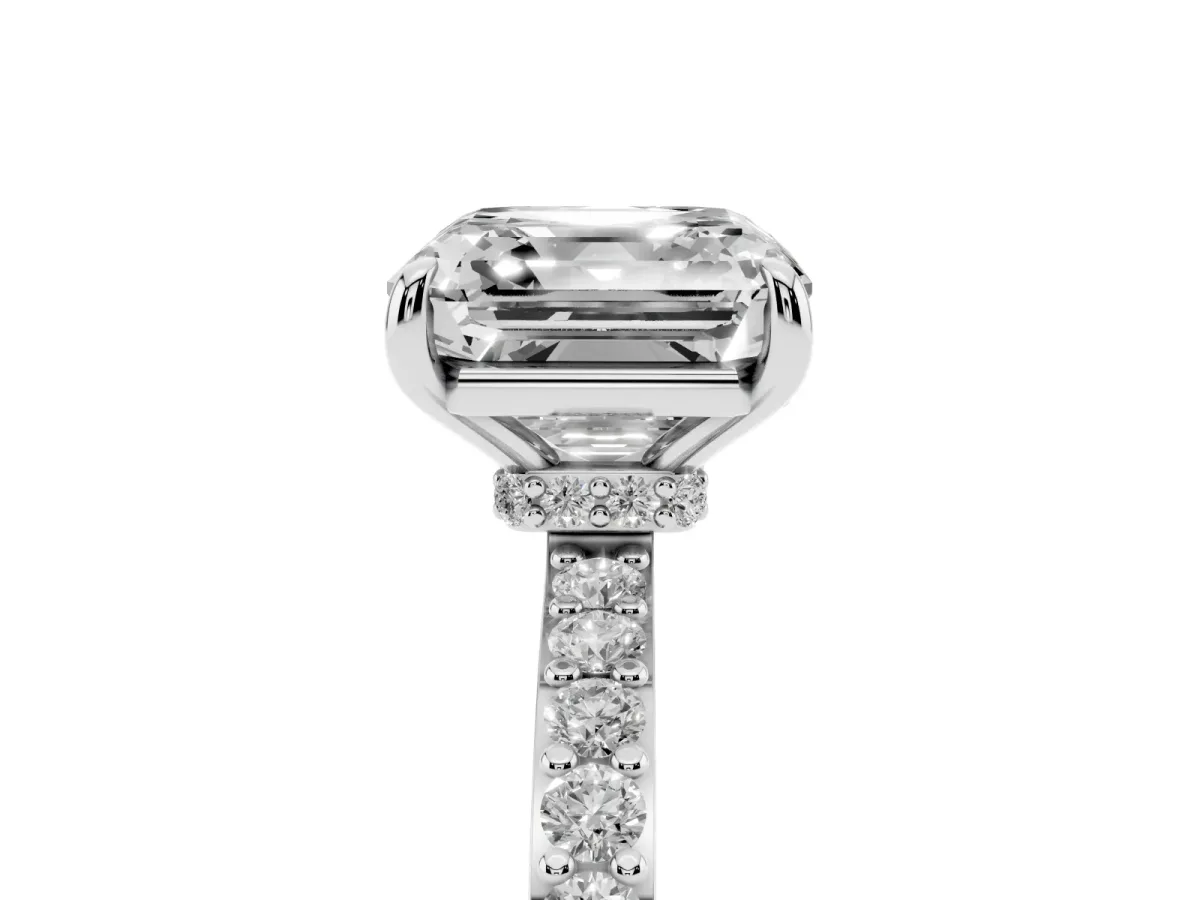 Asscher Cut Diamond Pavé Engagement Ring with Round Accents and Prong Setting Silver