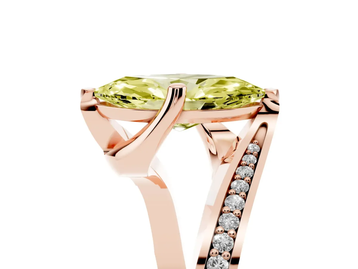 Fancy Yellow Marquise Cut Solitaire Diamond Twist Band with Pavé Setting and Four-Prong Setting Rose gold
