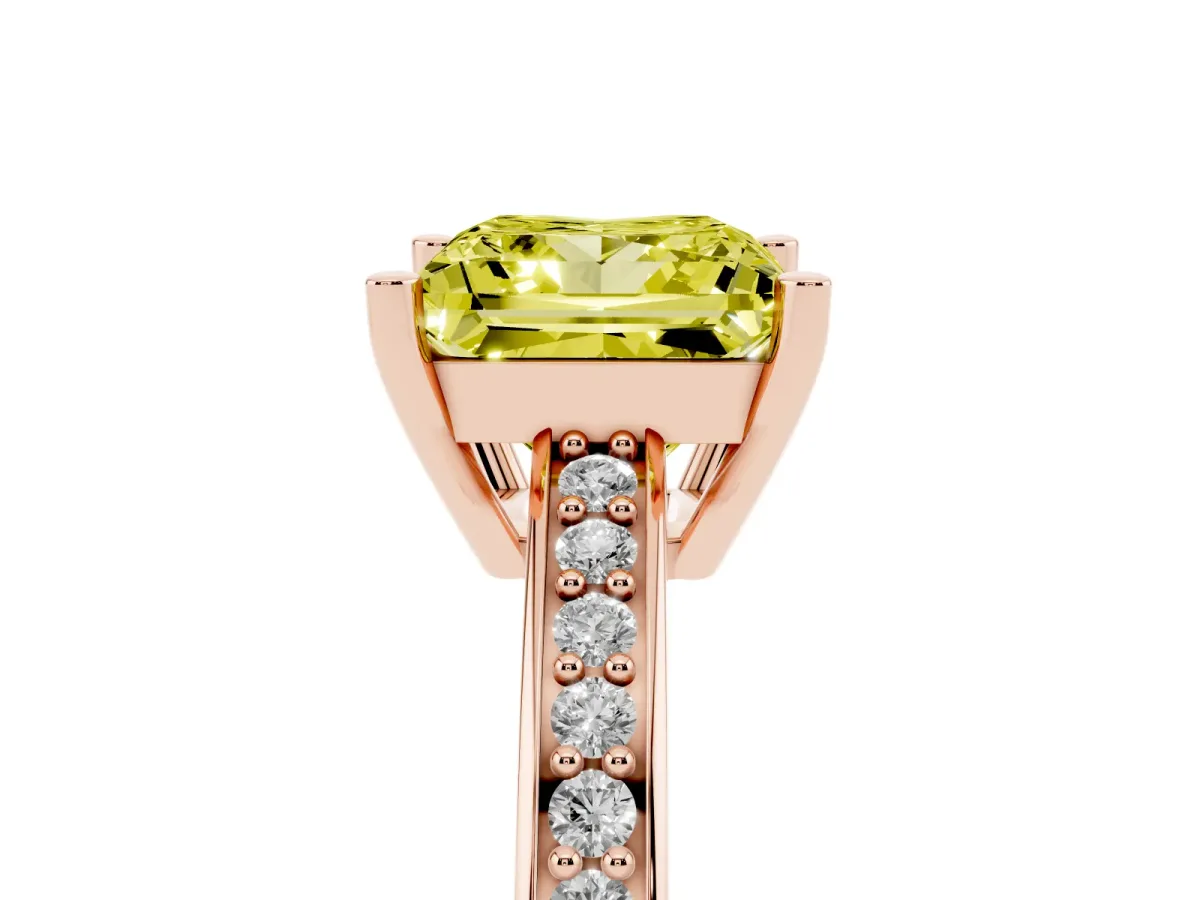 Fancy Yellow Princess Cut Solitaire Pavé Band Prong Setting Ring Rose gold