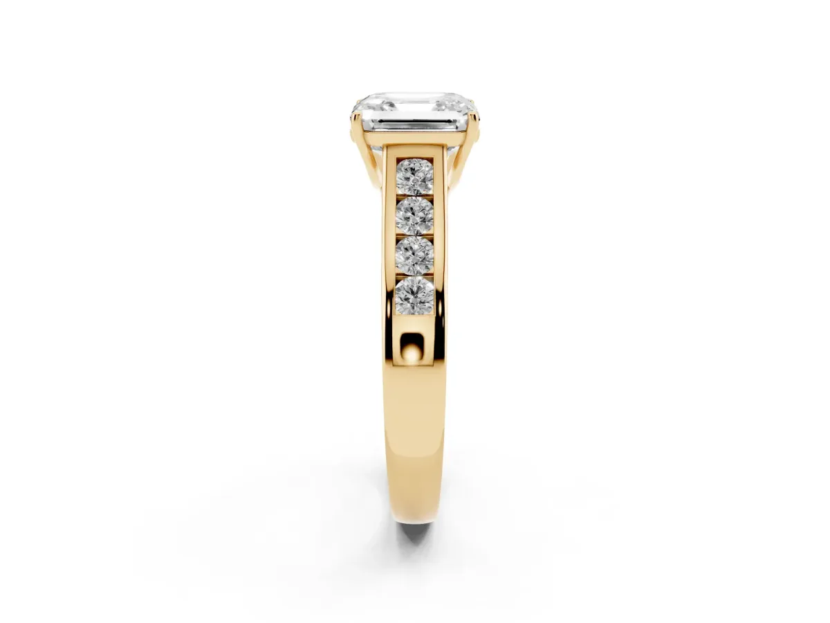 Asscher Cut Brilliant Channel-Set Solitaire Ring with Four-Prong Setting Yellow gold