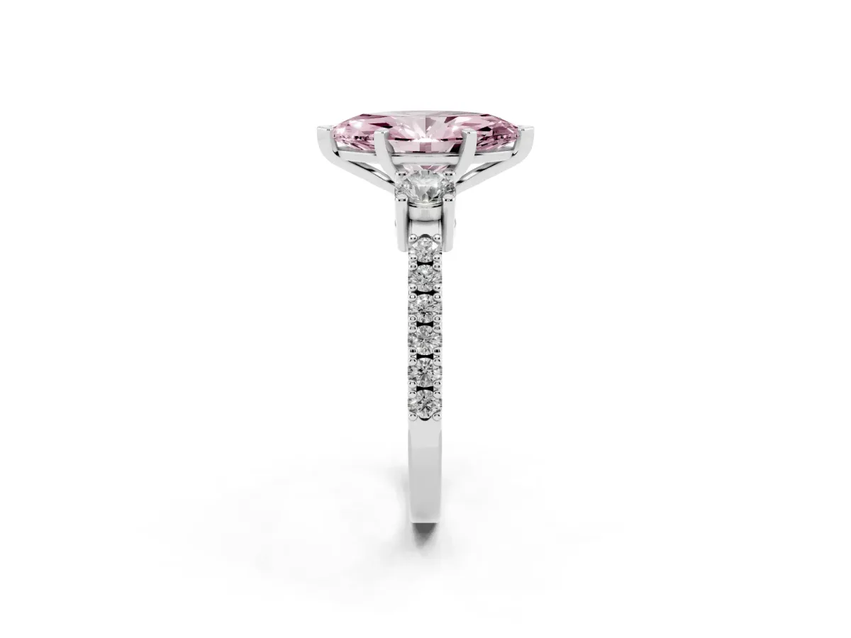 Fancy Pink Marquise Cut Three-Stone Diamond Pavé Band with Prong Setting Silver