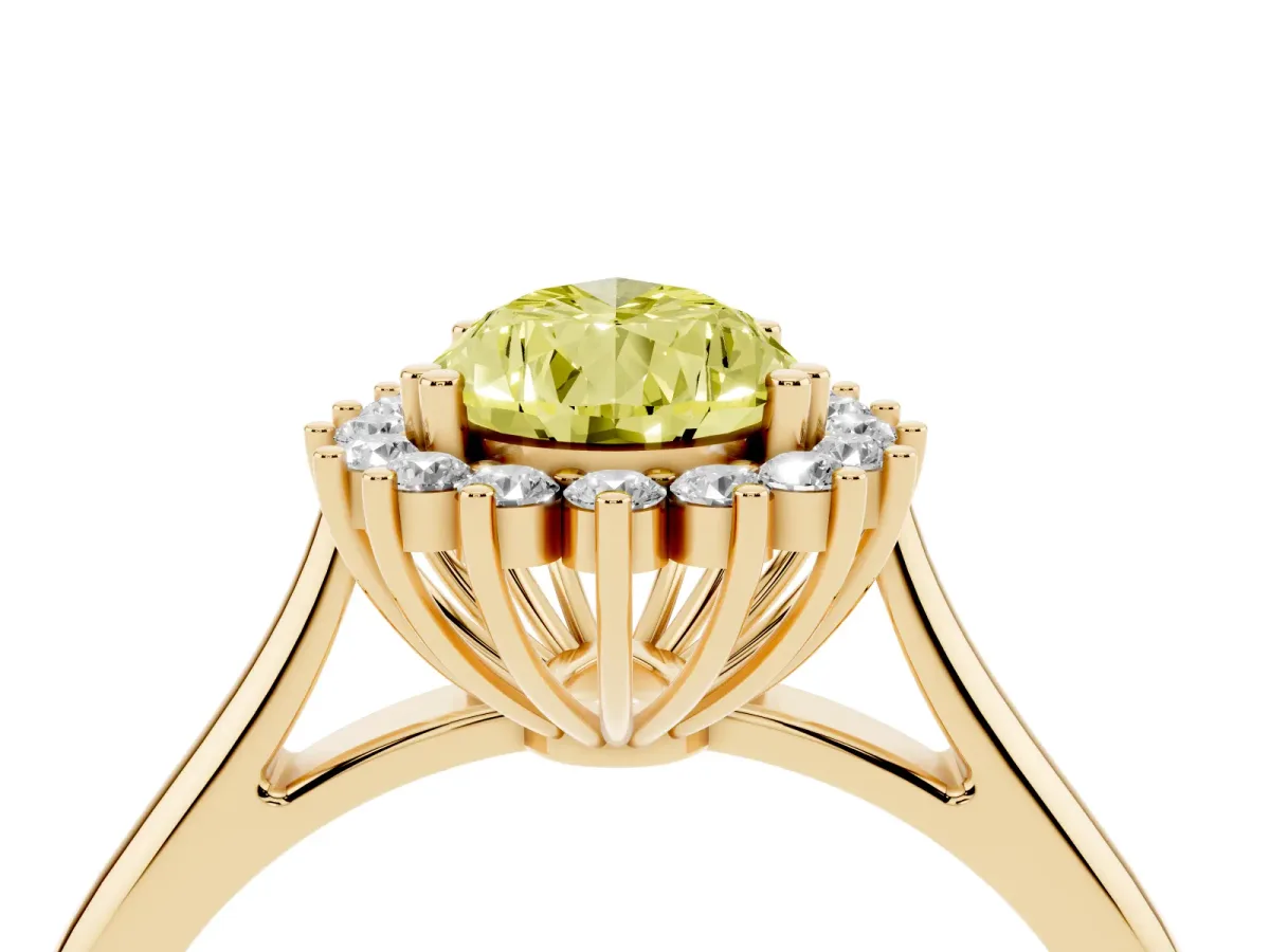 Fancy Yellow Pear Cut Cut Diamond Halo Ring with Solitaire Band and Prong Setting Yellow gold