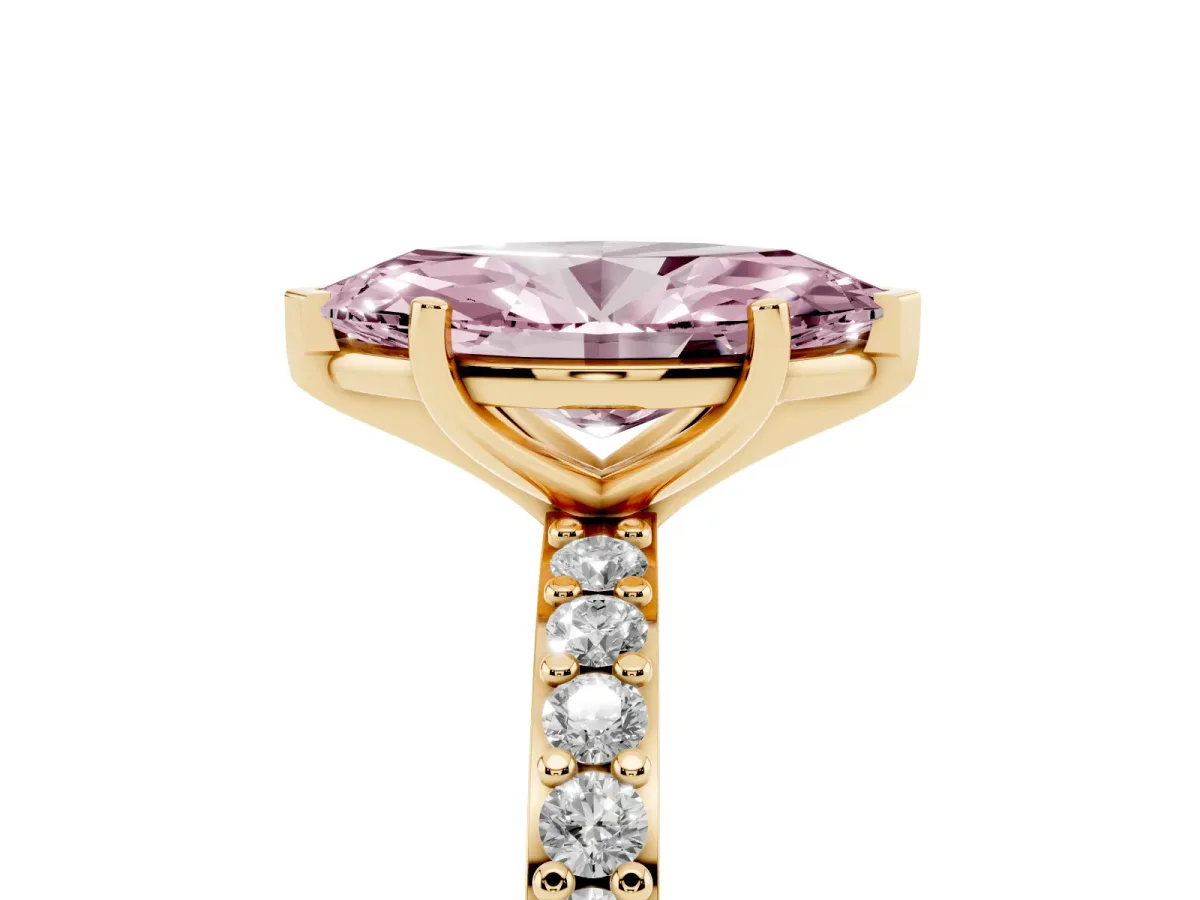 Fancy Pink Marquise Cut Cut Diamond Solitaire with Pave Band and Four-Prong Setting Yellow gold
