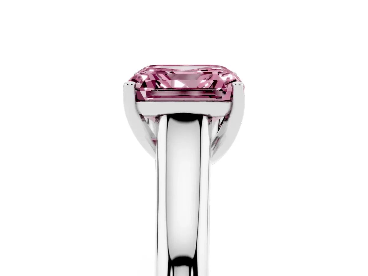 Fancy Pink Asscher Cut Solitaire Engagement Ring with Tapered Band and Four-Prong Setting Platinum