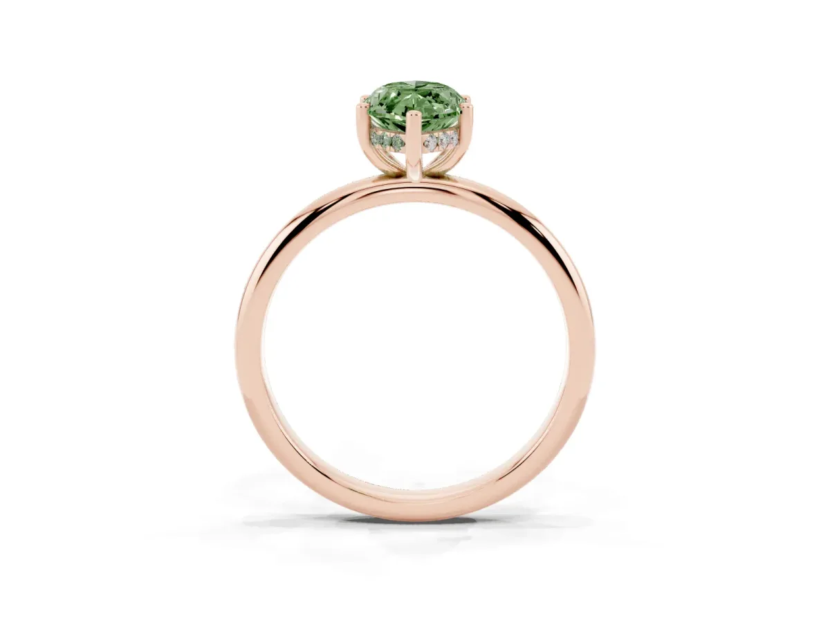 Fancy Green Marquise Cut Cut Solitaire Engagement Ring with Four-Prong Setting and Classic Band Rose gold