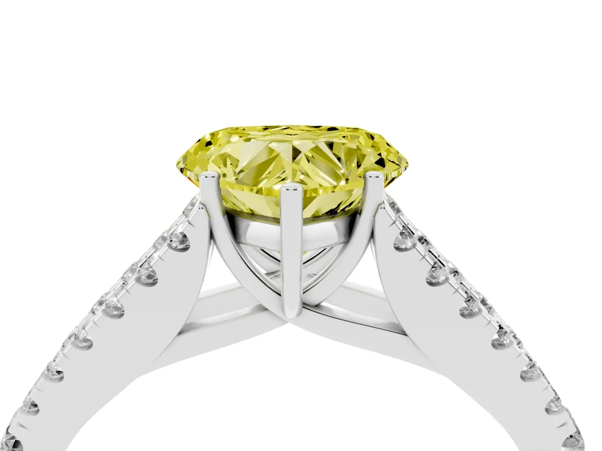 Fancy Yellow Heart Cut Diamond Split Shank Engagement Ring with Round Pavé and Prong Setting Silver