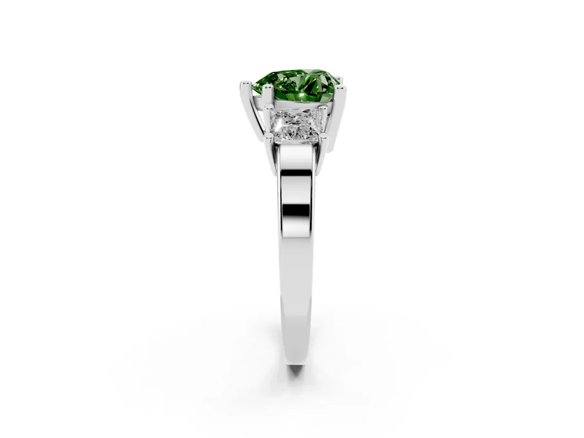 Fancy Green Three-Stone Heart Cut Cut Solitaire Ring with Prong Setting Silver
