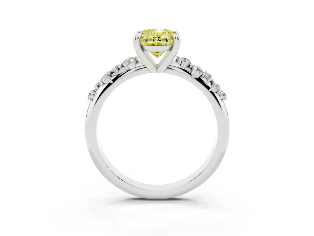 Fancy Yellow Oval Cut Cut Diamond Vine Band with Four-Prong Setting Platinum