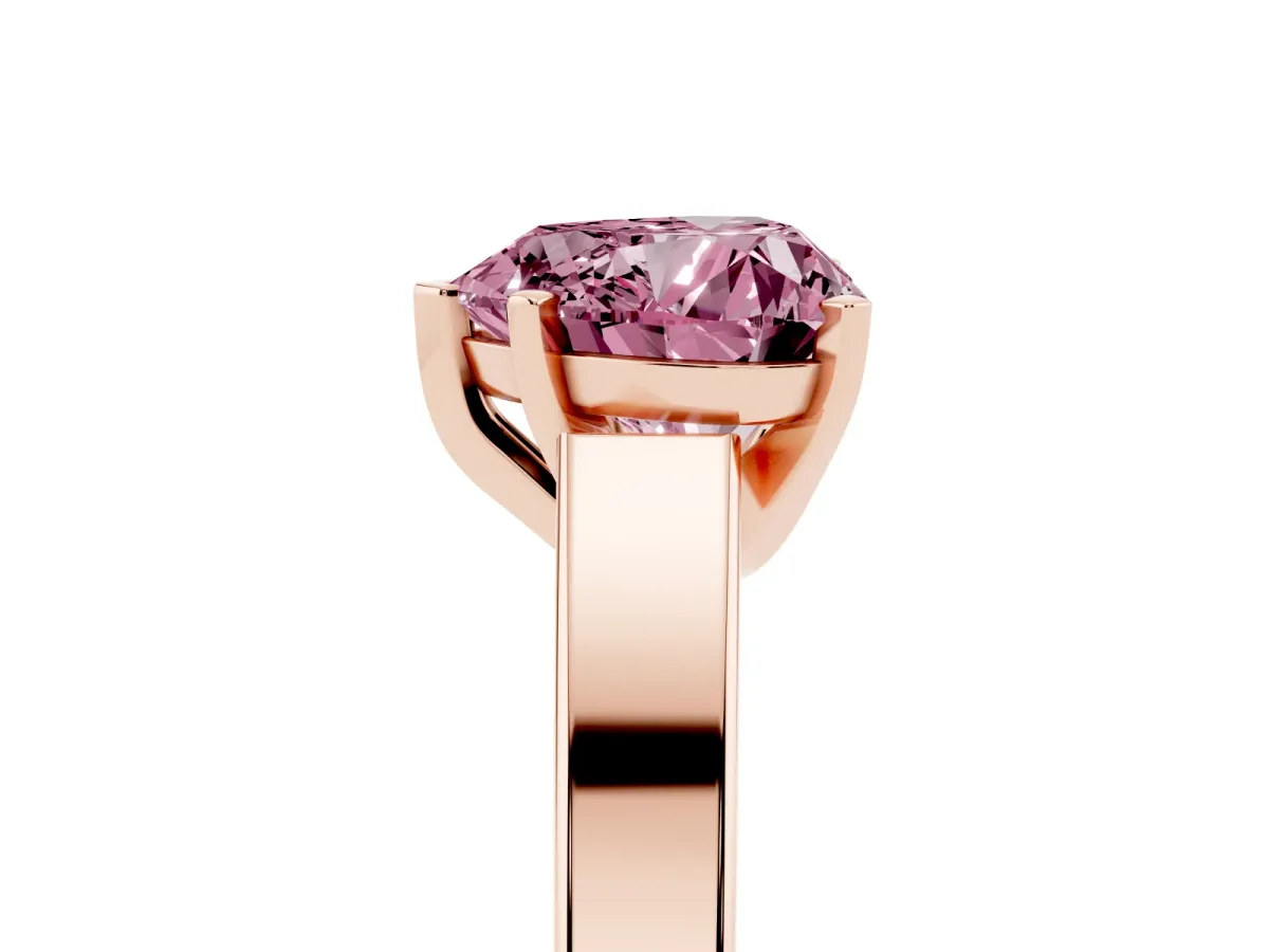 Fancy Pink Heart Cut Solitaire Engagement Ring with Four-Prong Setting and Tapered Band Rose gold