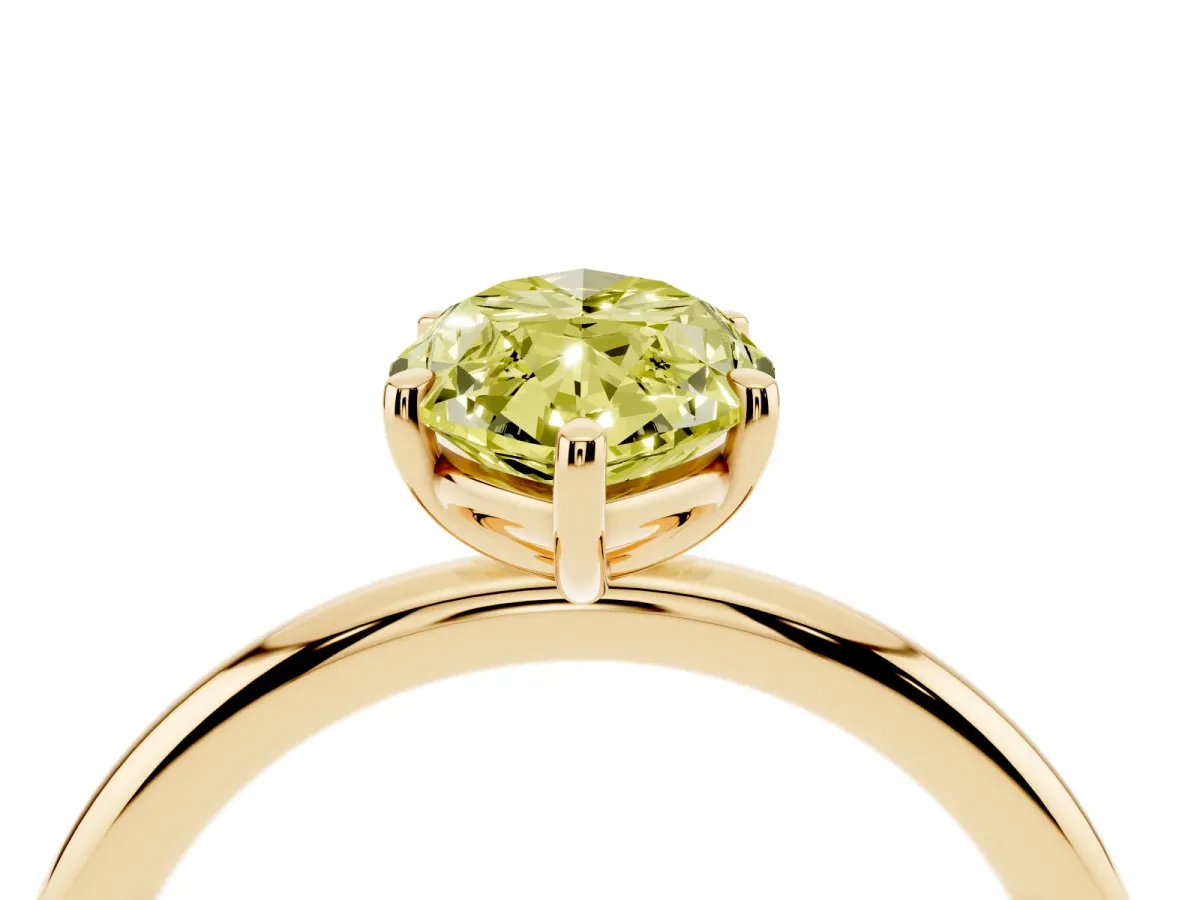 Fancy Yellow Marquise Cut Solitaire Diamond Ring with Four-Prong Setting on a Plain Band Yellow gold