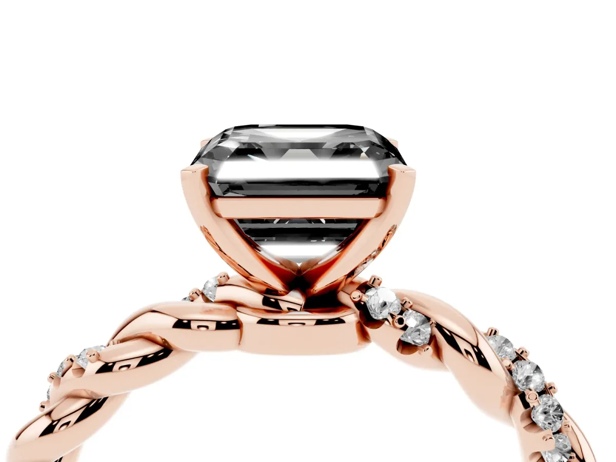 Fancy Black Asscher Cut Diamond Solitaire Ring with Twisted Band and Pavé Accents Rose gold
