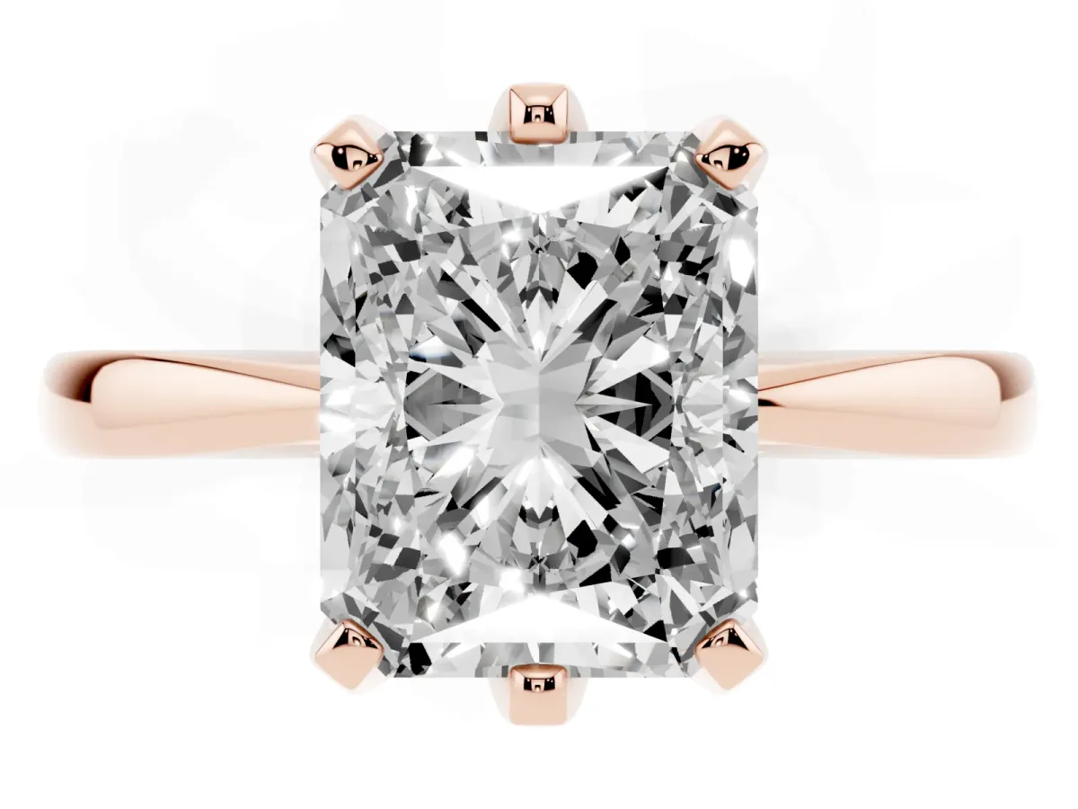Radiant Cut Solitaire Engagement Ring with Six-Prong Setting and Tapered Band Rose gold