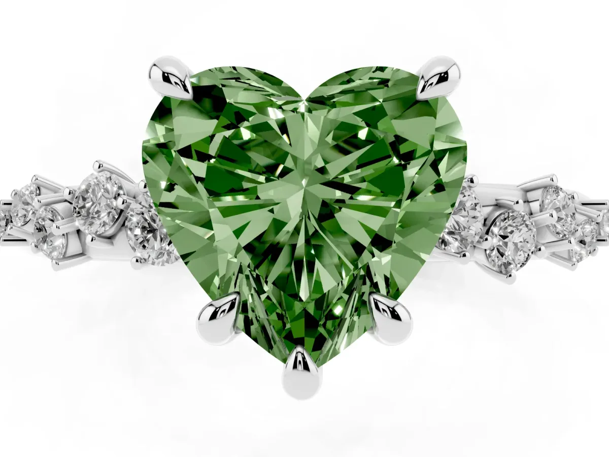 Fancy Green Heart Cut Cut Diamond Vine Band with Four-Prong Setting Silver