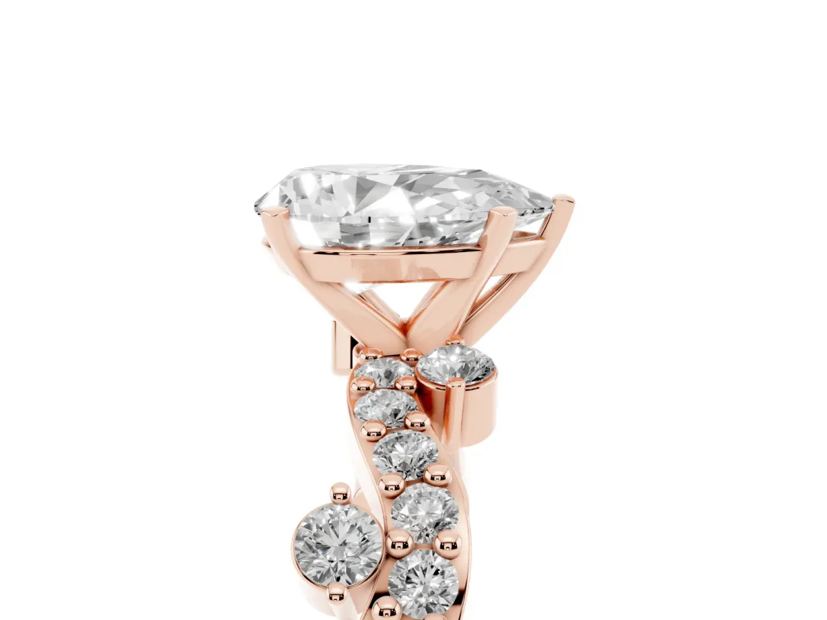 Pear Cut Cut Solitaire Diamond Twisted Band with Pave Setting Rose gold