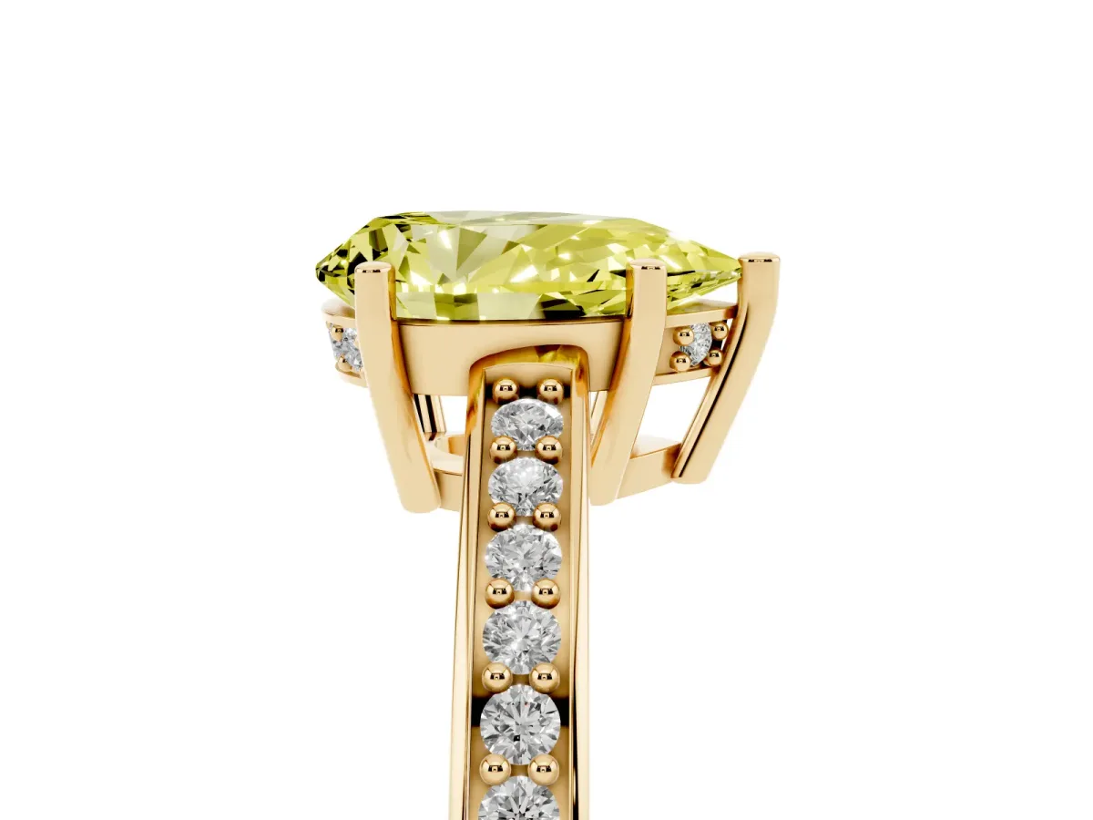 Fancy Yellow Pear Cut Solitaire Pavé Band Prong Setting Ring Yellow gold