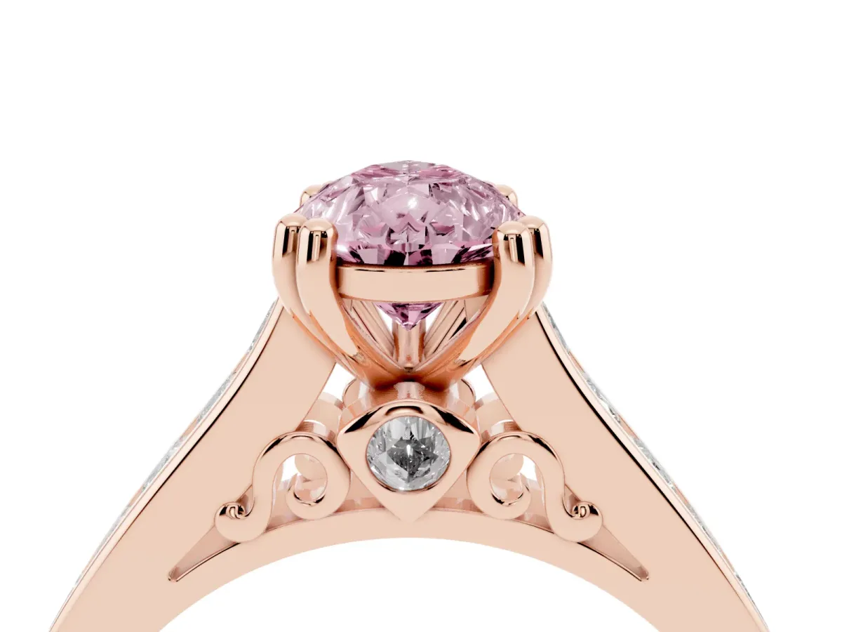 Fancy Pink Pear Cut Cut Channel Set Solitaire Engagement Ring with Prong Setting Rose gold