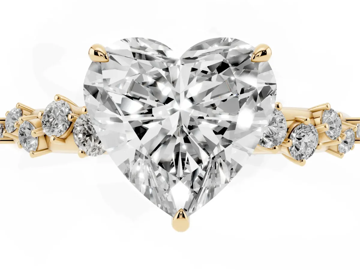 Heart Cut Diamond Cluster Prong-Set Solitaire Ring Yellow gold