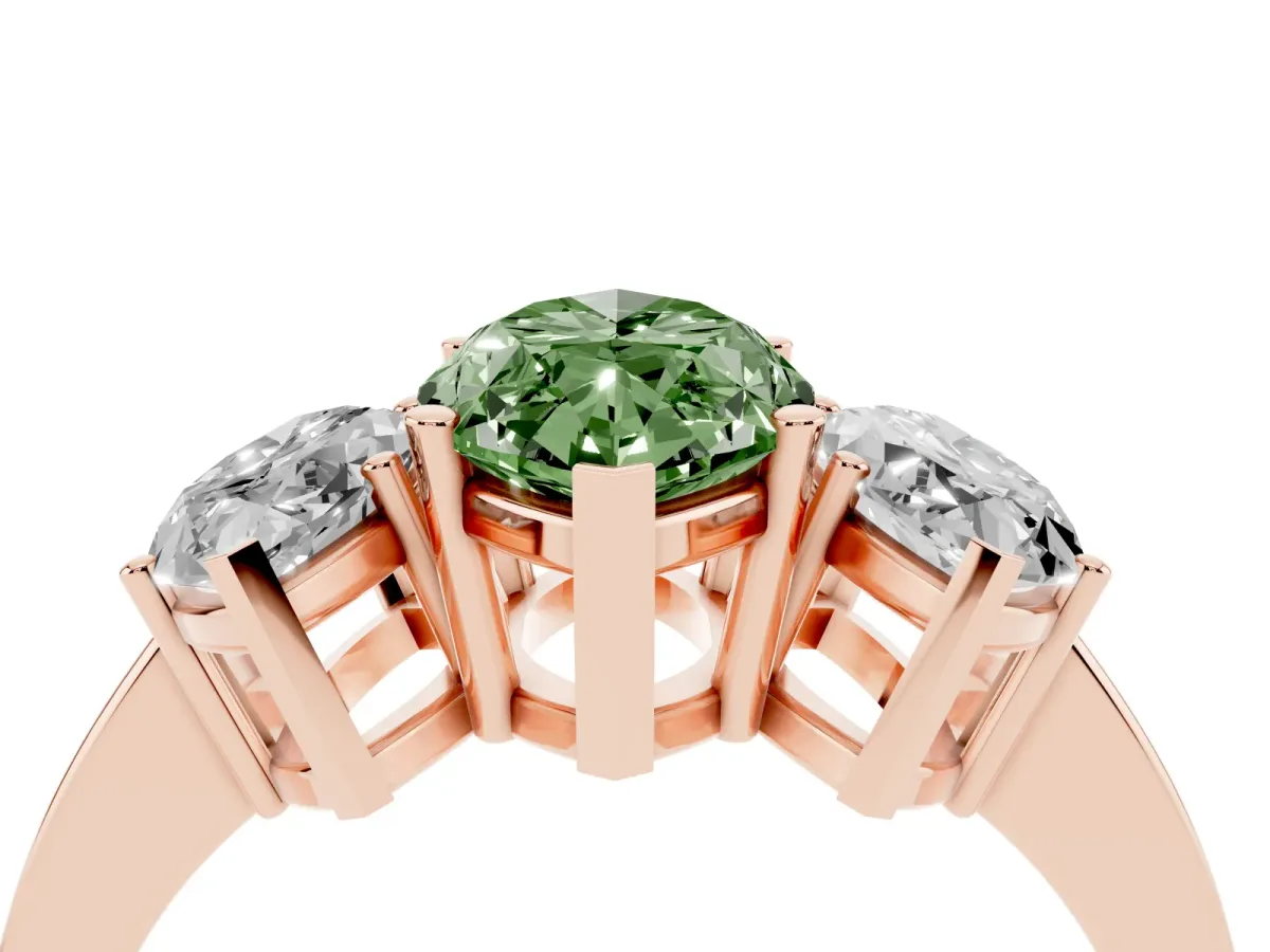 Fancy Green Three-Stone Marquise Cut Cut Diamond Engagement Ring with Flat Band and Four-Prong Setting Rose gold