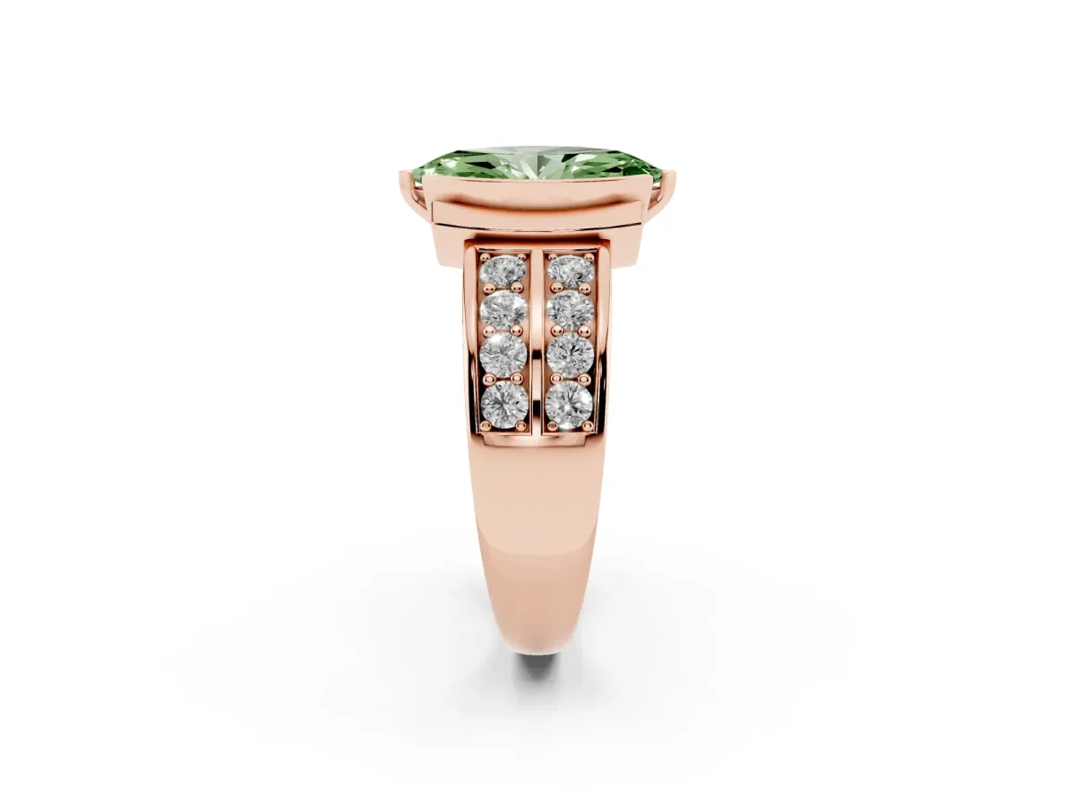 Fancy Green Marquise Cut Brilliant Diamond Channel Set Wide Band Ring with Bezel Setting Rose gold