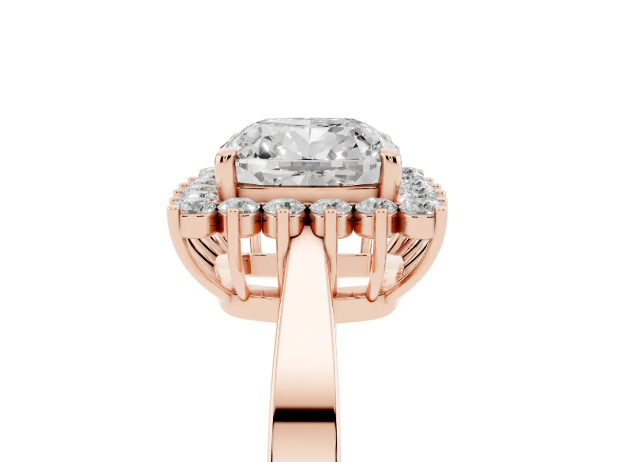 Cushion Cut Cut Diamond Halo Ring with Round Brilliant Halo and Solitaire Band Rose gold