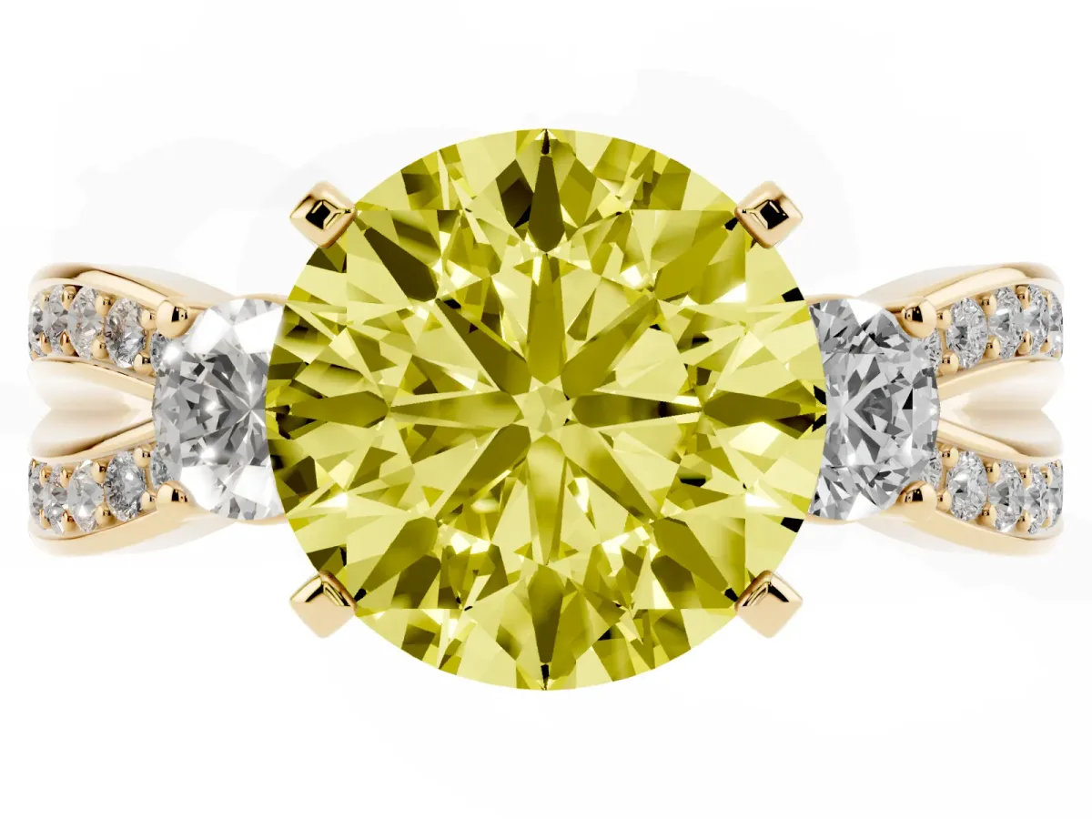 Fancy Yellow Three-Stone Round Cut Cut Diamond Twist Band with Prong Setting Yellow gold