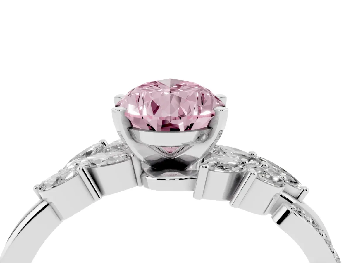 Fancy Pink Pear Cut Solitaire Marquise Twist Band with Six-Prong Setting Silver