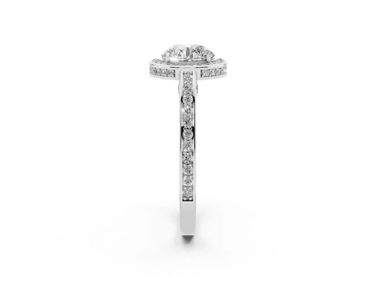 Round Cut Cut Halo Pave Split Shank Prong Setting Ring Platinum