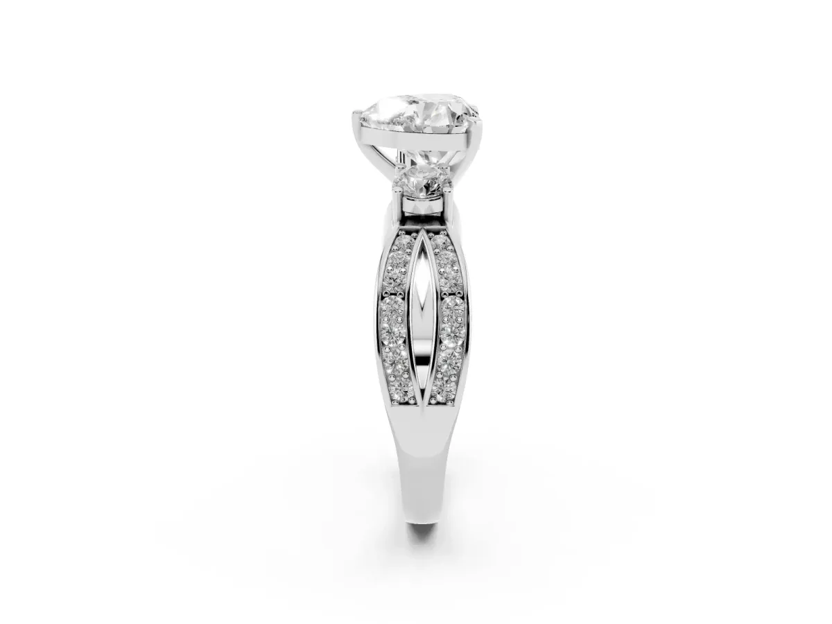 Three-Stone Heart Cut Cut Diamond Twist Band with Prong Setting Silver