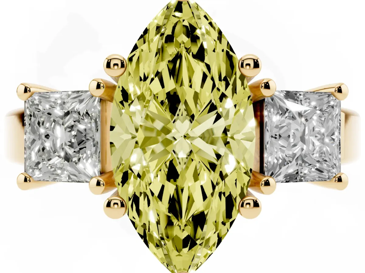Fancy Yellow Three-Stone Marquise Cut Cut Solitaire Ring with Prong Setting Yellow gold