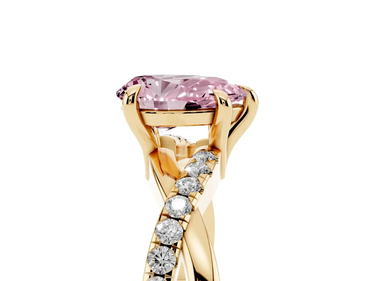 Fancy Pink Pear Cut Cut Diamond Twist Band Solitaire with Prong Setting Yellow gold