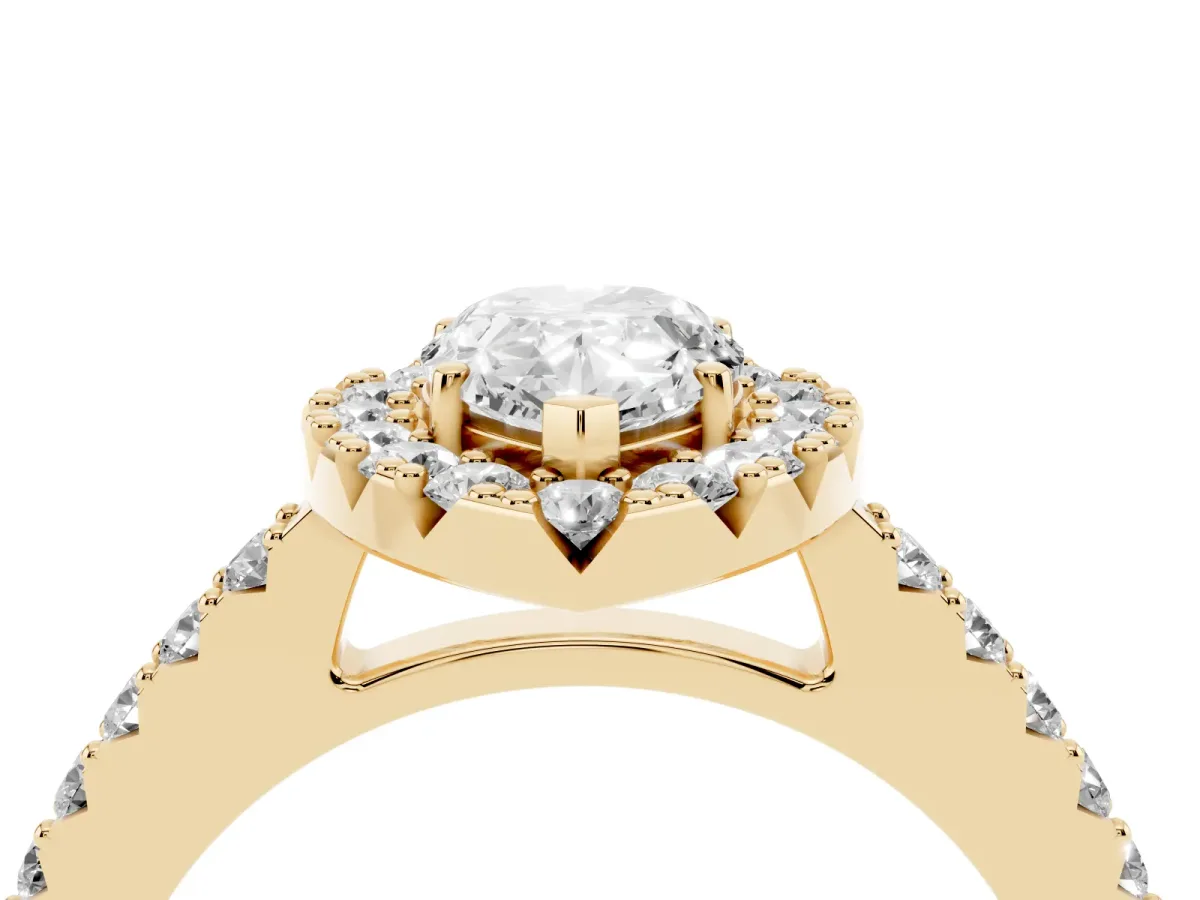 Pear Cut Halo Diamond Pavé Solitaire Ring Yellow gold