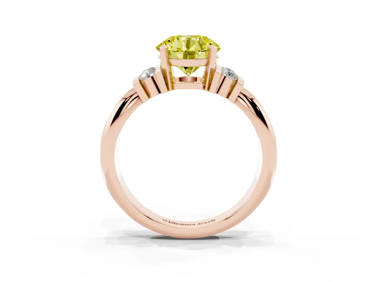 Fancy Yellow Round Cut Cut Three-Stone Channel Set Ring with Bar Prongs Rose gold