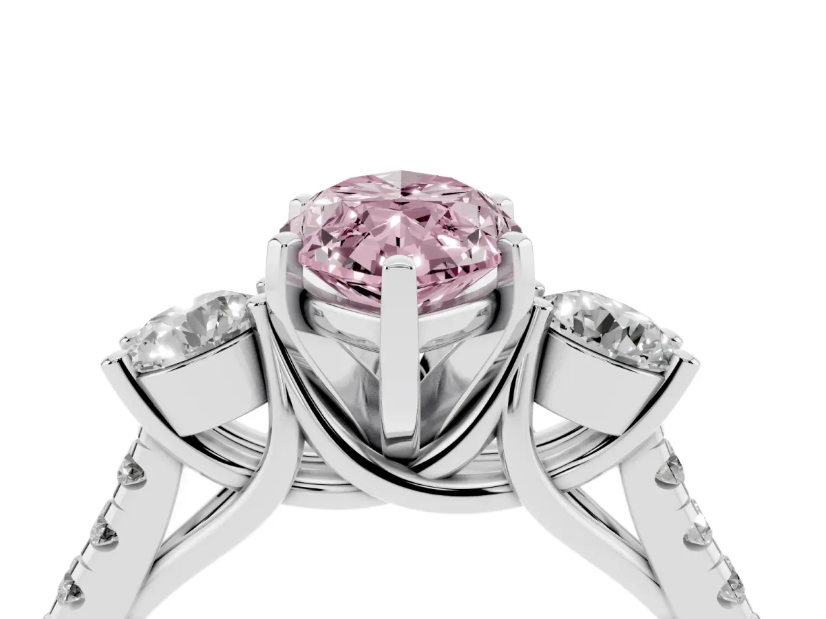 Fancy Pink Three-Stone Marquise Cut Diamond Pavé Band with Four-Prong Setting Silver